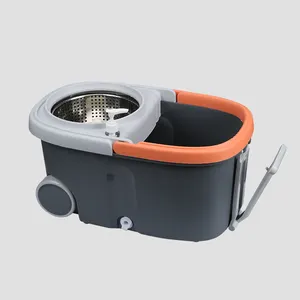 Esfregona mágica 360 Spin com balde para limpeza de sala, esfregona plana de 2 rodas grandes, esfregona de microfibra, espremedor de aço inoxidável