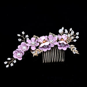 Lüks mavi çiçek saç Combs Headdress balo gelin düğün saç aksesuarları altın yapraklar saç tokası - Product Image 1