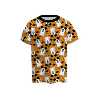 T-shirt en tricot à manches courtes col rond respirant et écologique pour l'été, imprimé fantôme et citrouille d'Halloween