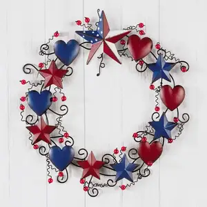 Karangan bunga logam patriotik Americana untuk pintu depan untuk dekorasi liburan