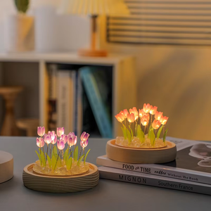 Lampu malam LED Mini gaya Modern buatan tangan 9 Tulip bola kristal bunga dioperasikan dengan emisi putih hangat DIY - Product Image 1