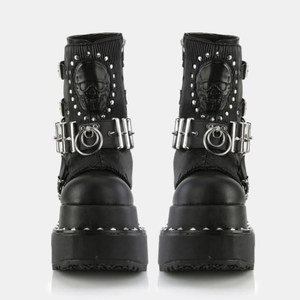<span class=keywords><strong>Bottes</strong></span> Gothique Punk à bout large, talon haut 5-8 cm, fermeture éclair latérale, doublure en microfibre, rivets tête de mort, style Subculture Heavy Industry pour femme - Product Image 2