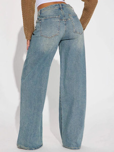Jean en denim indigo vintage pour <span class=keywords><strong>femme</strong></span> 2026, coupe ample, jambe large, décontracté, amincissant, coupe droite, longueur au sol, OEM/ODM, délavé, automne - Product Image 3