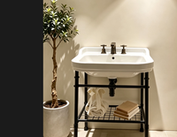 Meuble de salle de bain vintage noir mat pour suites d'hôtel, meuble-lavabo à cadre métallique, console de vanité de style transitionnel avec pieds en acier inoxydable 304