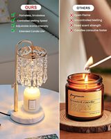 Lampe chauffe-bougie en cristal avec minuterie, ampoule halogène GU10, hauteur réglable, base en marbre - Décoration d'intérieur, cadeau de déménagement, brûleur d'arômes