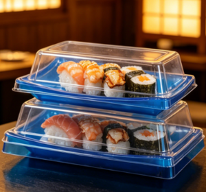 Barquette jetable carrée en PET BYJ-6140 pour sushis et salades à emporter, usage industriel, commande personnalisée acceptée, bleu transparent 0,5 mm - Product Image 5