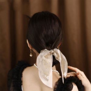 Élégant Bandeau pour Enfants de Luxe, Grand Nœud en Ruban Perlé, Anneau à Cheveux 5cm en Maille, Accessoires Capillaires en Caoutchouc de Haute Qualité - Product Image 1