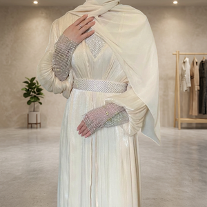 Nueva Abaya Musulmana para Mujer, Estilo Simple y Modesto, Túnica de Chifón, Ecológica, Transpirable, 100% Algodón, Larga hasta el Suelo, Holgada, Maxi, Natural - Product Image 3