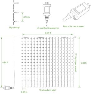 3*3m 300 Led Cổ Tích Rèm chuỗi đèn chúng tôi anh AU EU cắm 29V điện áp thấp 8 chế độ phòng ngủ trong nhà ngoài trời trang trí nội thất chiếu sáng chuỗi - Product Image 5