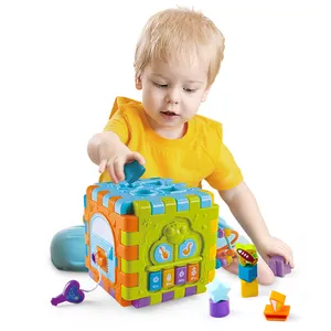 Brinquedo de aprendizagem interativo 6 em 1, crianças, multiuso, quebra-cabeça pat-tambor, montagem, cubo de atividades para bebê