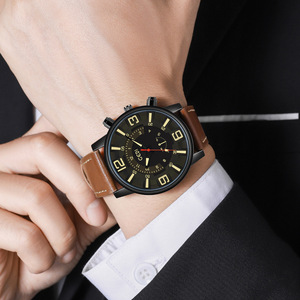 Simple business men's watch premium genuine leather <b>waterproof</b> quartz <b>wristwatch</b> - Product Image 4