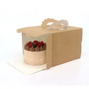 Gâteau au fromage pliant avec fenêtre transparente emballage cadeau de fête poignée de découpe Cube blanc Origami boîte en papier