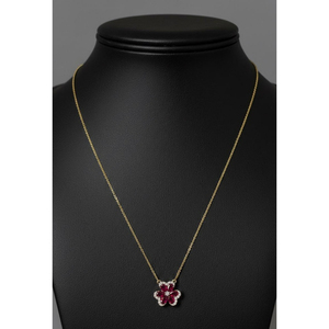 18KT Gold <b>Ruby</b> Diamond Floral Pendant <b>Necklace</b> Clover Design Elegant Fine Jewelry Gift for Her For Loved Ones - Product Image 1