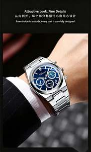 <span class=keywords><strong>Orologio</strong></span> da <span class=keywords><strong>Uomo</strong></span> 983 Quadrato di Lusso con Quadrante Blu, Cronografo al Quarzo, Cinturino in Acciaio Inossidabile, Stile Business Casual - Product Image 1