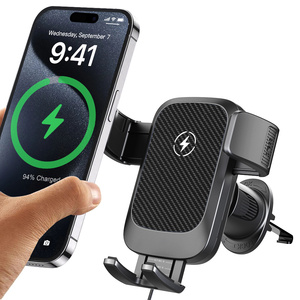 Chargeur de voiture sans fil 15W à charge rapide, fixation automatique, rotation à 360°, support pour grille d'aération, compatibilité universelle, construction en plastique - Product Image 1