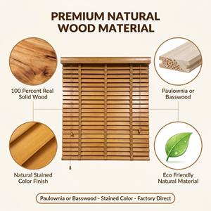 Tende Veneziane in <span class=keywords><strong>Legno</strong></span> con Lamelle da 50mm in Paulownia Tinta, Sistema a Corda, Protezione UV, Controllo Luce Integrato, Misura Personalizzata, Orizzontali - Product Image 2