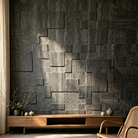 Panneau mural en pierre flexible à emboîtement décalé, texture 3D gris foncé pour mur de fond de télévision et salle d'exposition
