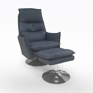 SILLA GIRATORIA DE RELAJACIÓN CON REPOSAPIÉS EN CUERO ECOLÓGICO AZUL - Product Image 1