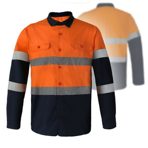Logo kustom 100% katun setelan kerja pria visibilitas tinggi reflektif pakaian kerja lengan panjang keselamatan untuk konstruksi pertambangan matahari - Product Image 4