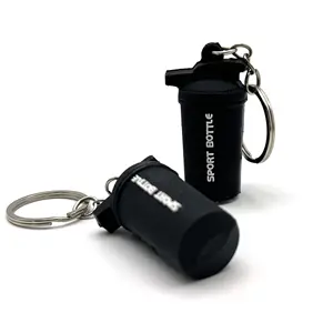 Ready To Ship Gym Sport Bottle 3D PVC Key Chain Protein Powder Shake Cup Keychain Rubber Workout Lifter Fitness Keychains