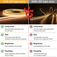 Bande LED COB 24V DC de l'usine SXZM, haute densité 384 LED/m, éclairage ultra-fin 5mm sans points lumineux pour le bricolage