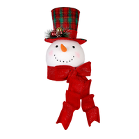Ornement suspendu traditionnel en forme de bonhomme de neige avec chapeau haut et motif tartan, et écharpe rouge, pour couronnes de porche saisonnières et présentation en magasin, commande en gros