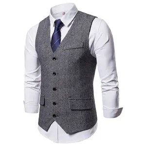 Herringbone बटन पुरुषों की स्लिम ट्रिम फिट Tuxedos सूट बनियान