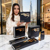 Coffret Cadeau Personnalisé en Carton Rigide Noir Mat avec Logo Estampé à Chaud Doré pour Emballage Vide de Parfum et Dattes Arabes