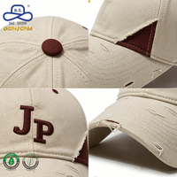 Casquettes de baseball en denim premium déchiré, design tendance, personnalisation à faible MOQ, color-blockées, unisexe, pour le streetwear