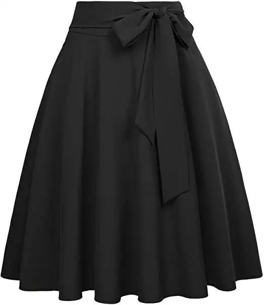Solid Color Casual Chiffon Long Skirts for Women with Pockets TB22631# High Waist Black Red Pink Skirt