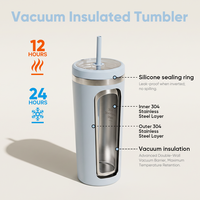 Tasses isothermes de voyage en acier inoxydable à double paroi de 24 oz, personnalisables avec logo ODM, réutilisables, avec paille en silicone – Nouveauté !