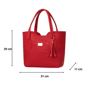 Sac cabas rouge pour femme Fana Kailila en microfibre et cuir synthétique, élégant, portable, pour un usage quotidien, style été - Product Image 5