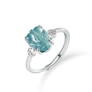S925 <b>silver</b> <b>set</b> with natural A-grade jadeite blue water fox-shaped ice-grade jadeite leather <b>ring</b> for fashion, adjustable design - Product Image 1