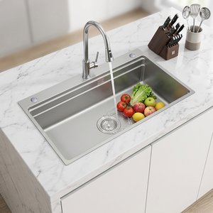 Évier de cuisine monobac 860x500mm en acier inoxydable 304, finition nano argent grain de riz double niveau, avec robinet inclus - Product Image 3