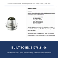 Connecteur circulaire M16 IP68, prise de châssis à IEC 61076-2-106, bornes à souder, montage frontal, 6 pôles, V-0 RoHS, 0314 06 (300V)