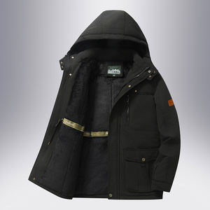 Veste polaire décontractée longue pour homme avec logo personnalisé ODM, coupe-vent, fermeture éclair, pour l'automne et l'hiver, avec capuche et doublure en polyester - Product Image 5
