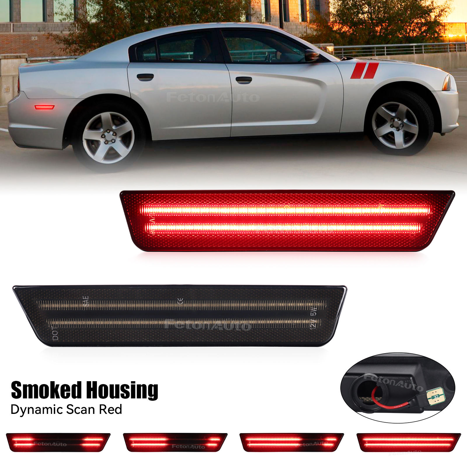 2x Feux arrière rouges-2bandes led-Animation