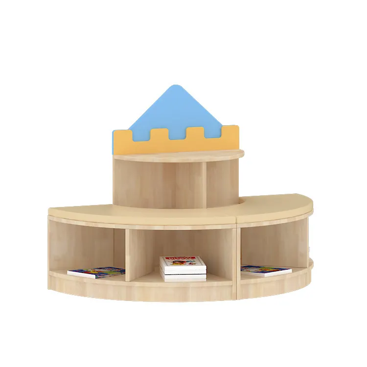 Grosir Set perabotan perpustakaan taman kanak-kanak rak buku kayu 3 rak