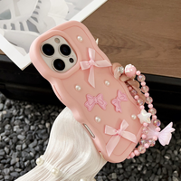Coque de téléphone portable 3D DIY avec nœud pour femme, compatible iPhone 16 Plus 15 17 18 Pro Max, couleur bonbon macaron, coque arrière à grande vague