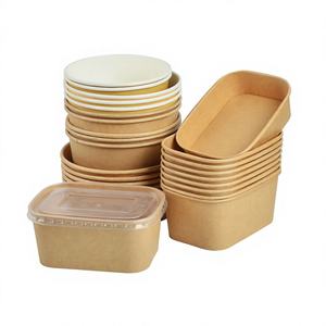 Rectangular Custom 24 Oz Kraft White Food Container with Clear Lid Compostable <b>Paper</b> <b>Bowl</b> for Lunch Salad-SENANG Brand - Product Image 1