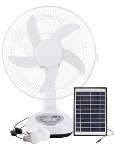 Solar Fan With Solar Panel Rechargeable 14 Inch Table Fan Dual LED <b>Bulbs</b> Portable Design For Camping Outdoor Home Emergency Use - Product Image 2