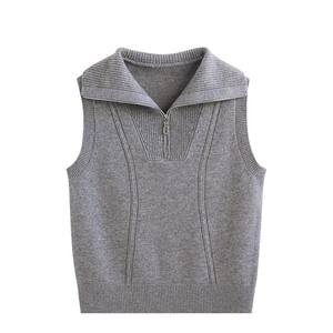 OEM ODM Mulheres Casual Zip-Frente Sem Mangas De Lã Malha Coletes Turn-Down Collar 100% Heavyweight Commuter Knit Pullover - Product Image 3