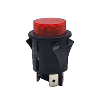 Interruptor de Botón Pulsador Redondo de 25 mm, 16A250VAC T105, RL5-121, Encendido/Apagado, con Bloqueo Automático, Luz Roja, con Tapa de PVC, Impermeable
