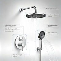Ensemble de douche encastré chromé avec corps en laiton, poignée en alliage de zinc, pommeau de douche pluie et mitigeur de douche à main pour salle de bain