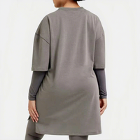 Ensemble de sport islamique 2 pièces pour femme en tissu éponge OEM, coupe oversize, épaules tombantes, col montant, haut à manches longues avec leggings