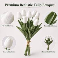 Karangan Bunga Tulip Putih PU 10 Tangkai Buatan, Panjang 33cm, Tahan Lama, Berkualitas Tinggi untuk Dekorasi Rumah & Karangan Bunga Pengantin