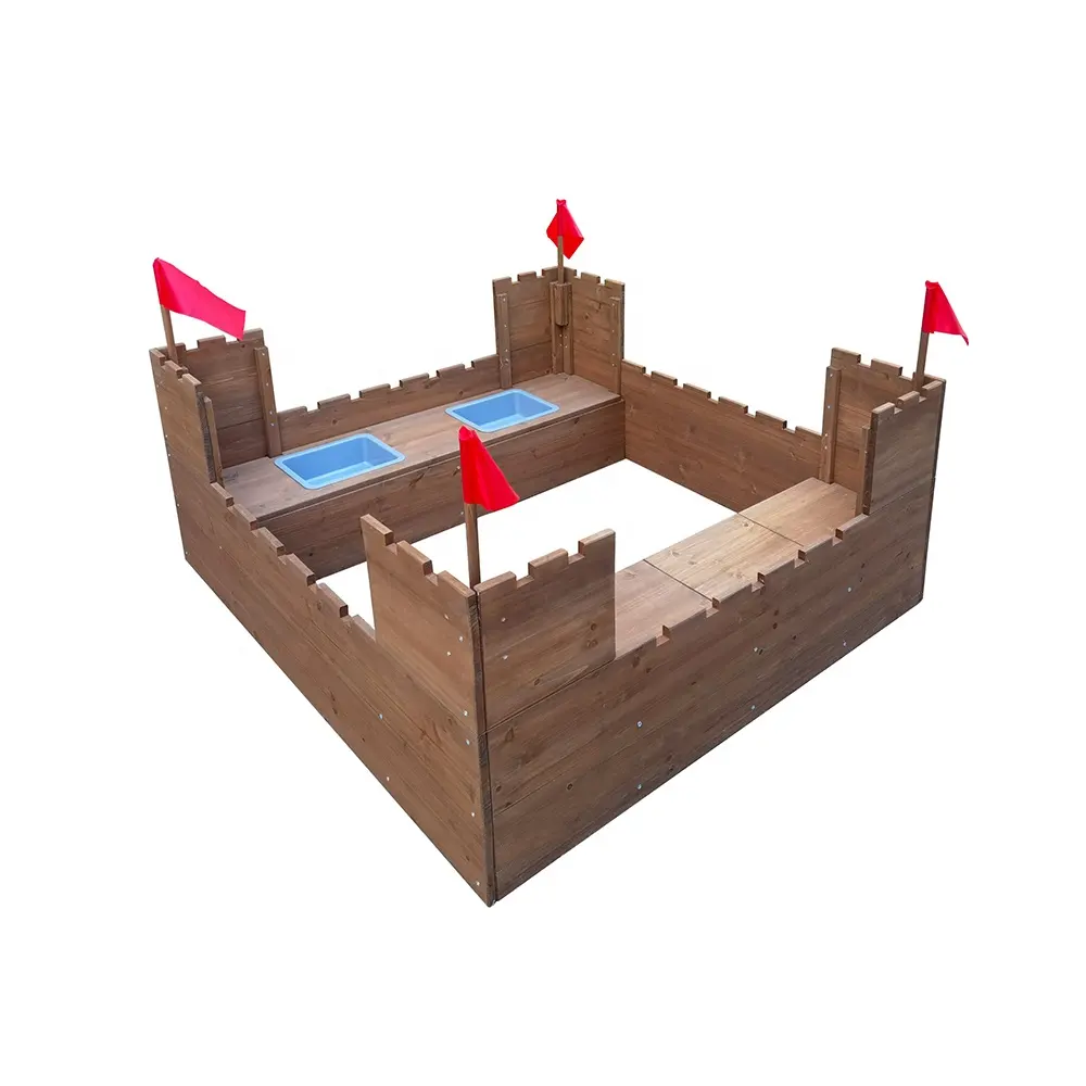 Arenero de arena con castillo de madera para niños, con lavabo de plástico, nuevo