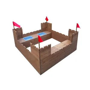 New Wooden Castle Sandpit Kid Sandbox With Plastic Basin