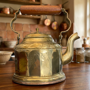 Vintage Brass Tea <b>Kettle</b> <b>With</b> <b>Wooden</b> <b>Handle</b> And Lid Water Pot <b>Kettles</b> Metal Design Style - Product Image 3