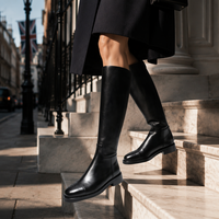 Vente en gros de bottes hautes en cuir noires à lacets pour femmes, mode d'hiver, bottes pour femmes, bottes hautes